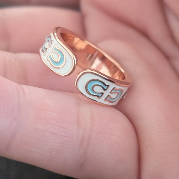 Coach White and Gold With Blue Women's Ring Adjustable To Your Finger One Size - Picture 7 of 9